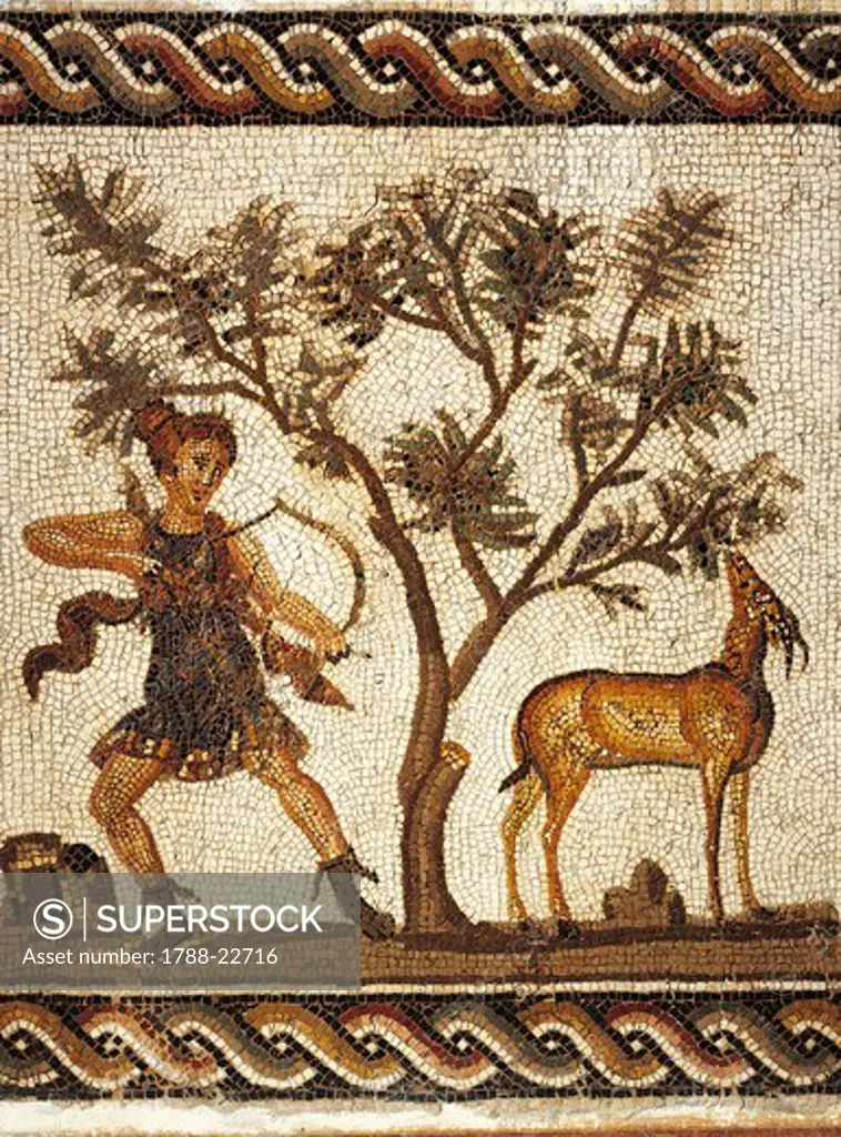 Tunisia, Utica, Mosaic work depicting Diana huntress