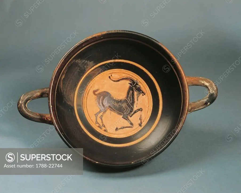 Greece, Laconia, Kylix (wine pottery) depicting a goat, painted by Hunt Painter