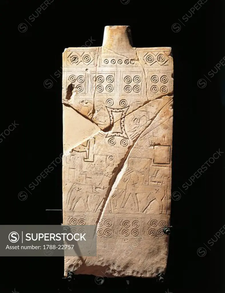 Italy, Apulia, Daunian stele with decorations, side A
