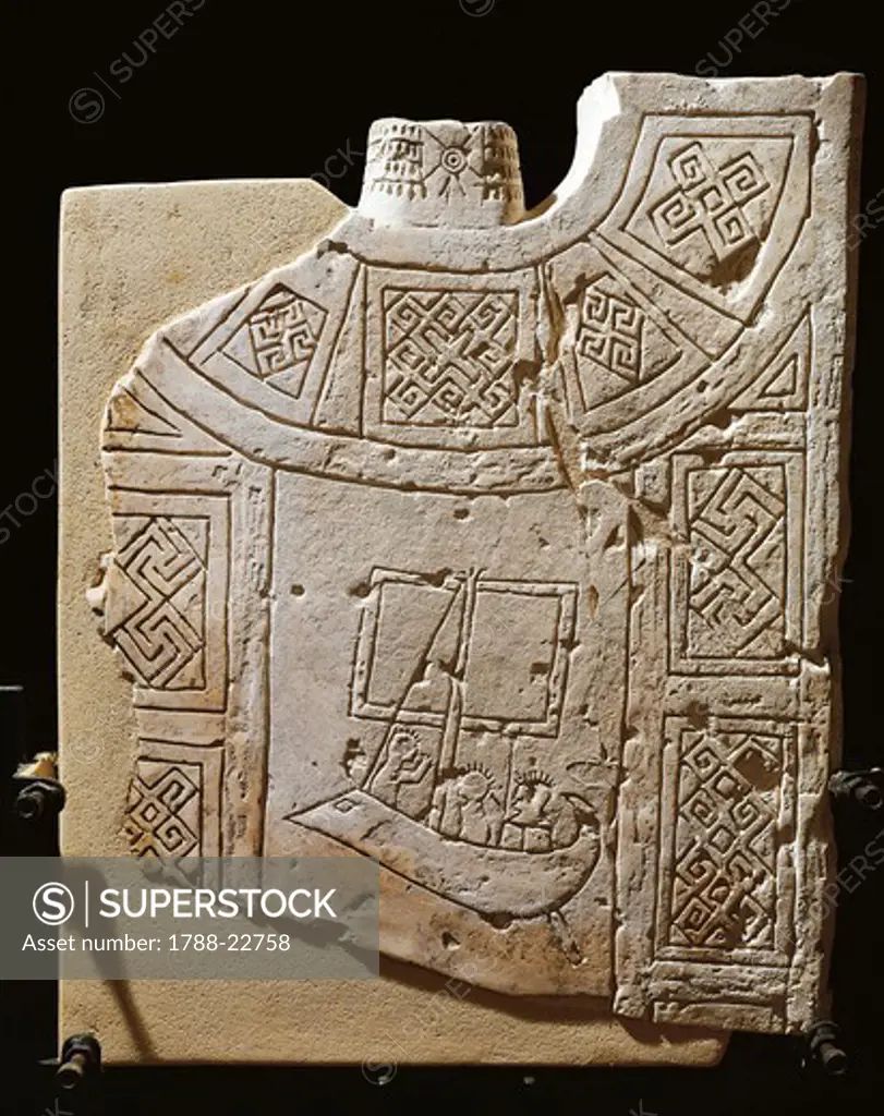 Italy, Apulia, Daunian funerary stele depicting a ship