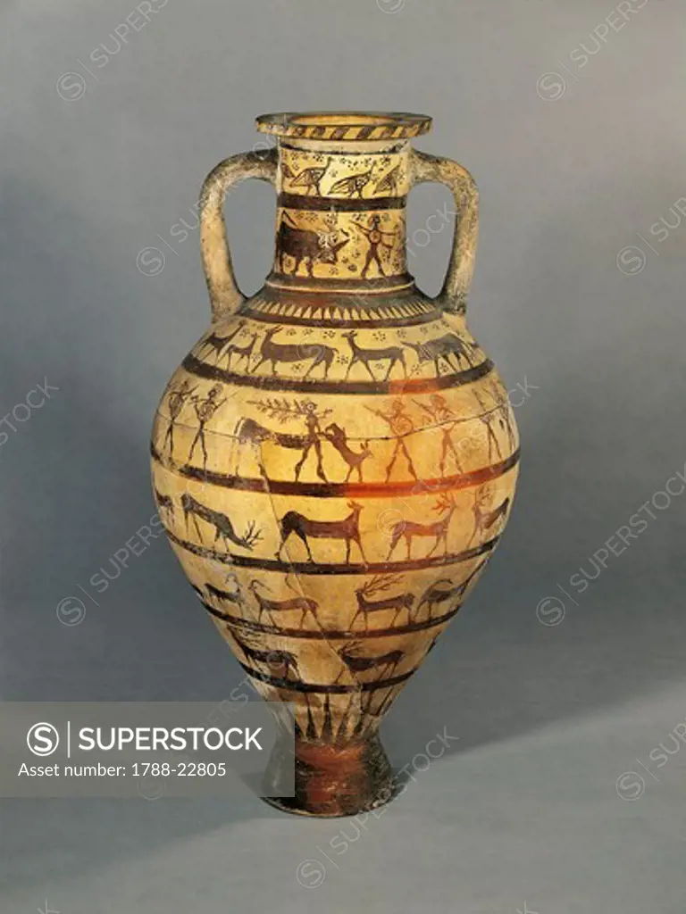 Italy, Lazio, Oriental style amphora, painted by the Painter of Civitavecchia, circa 600 B.C.