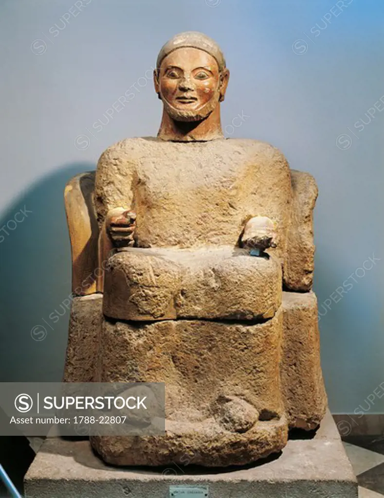 Italy, Tuscany, Chiusi, Funerary statue in the shape of a canopic vase
