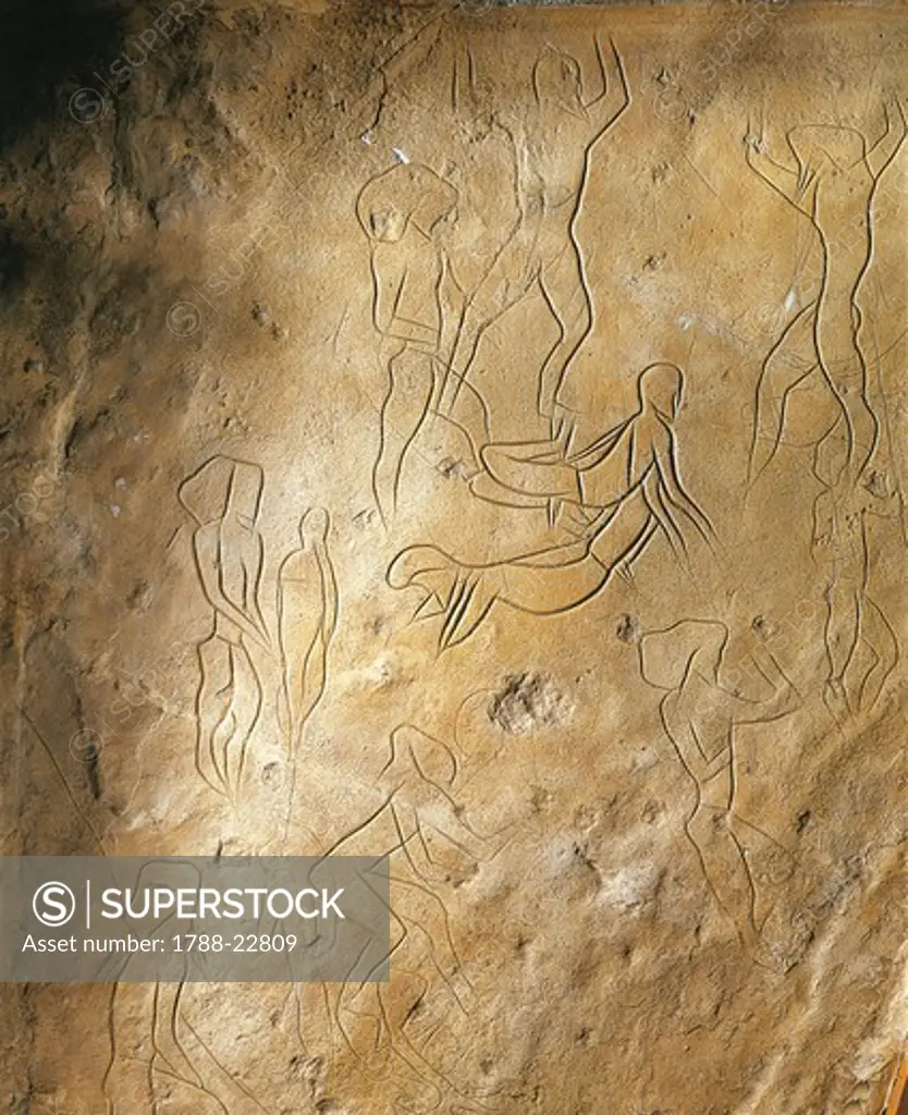 Italy, Sicily region, Cast of rock engraving of Addaura cave
