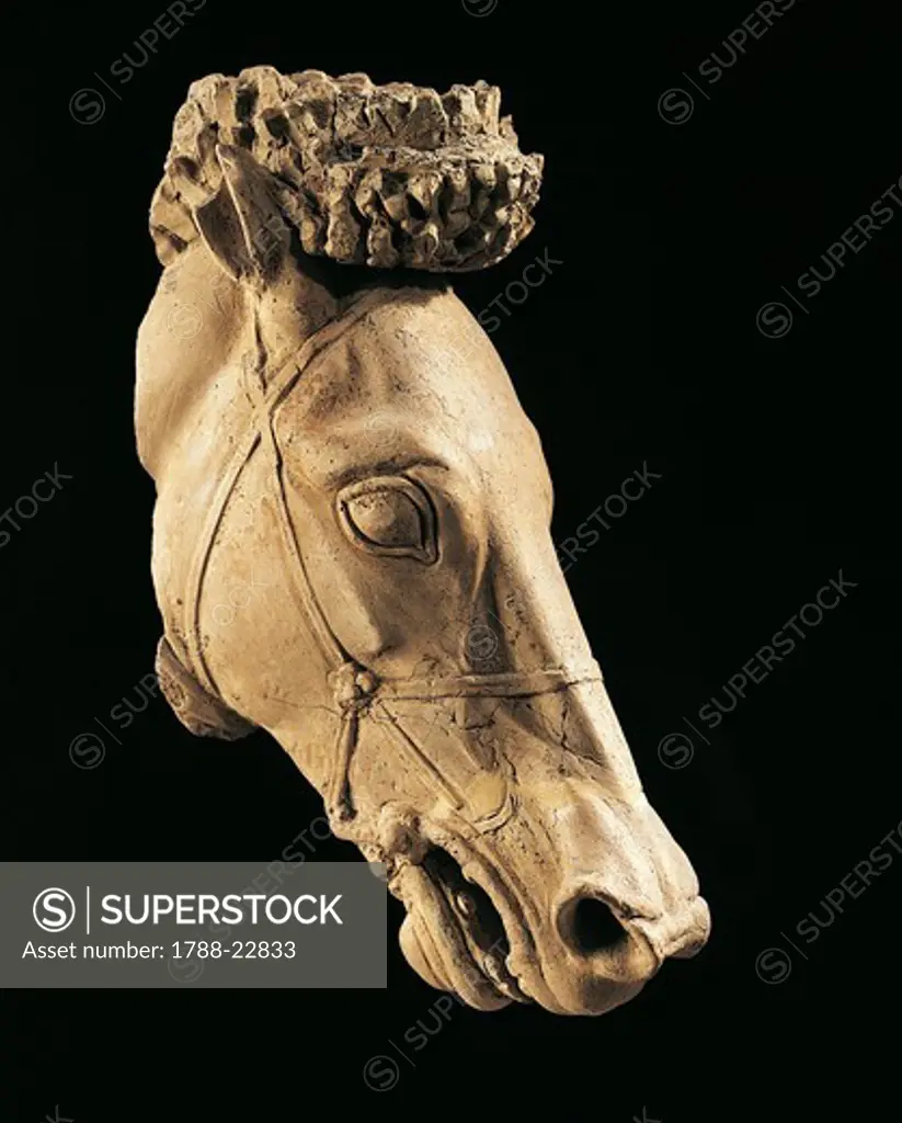 Italy, Sicily, Acroterium (architectural ornament) representing a horse head, fragment