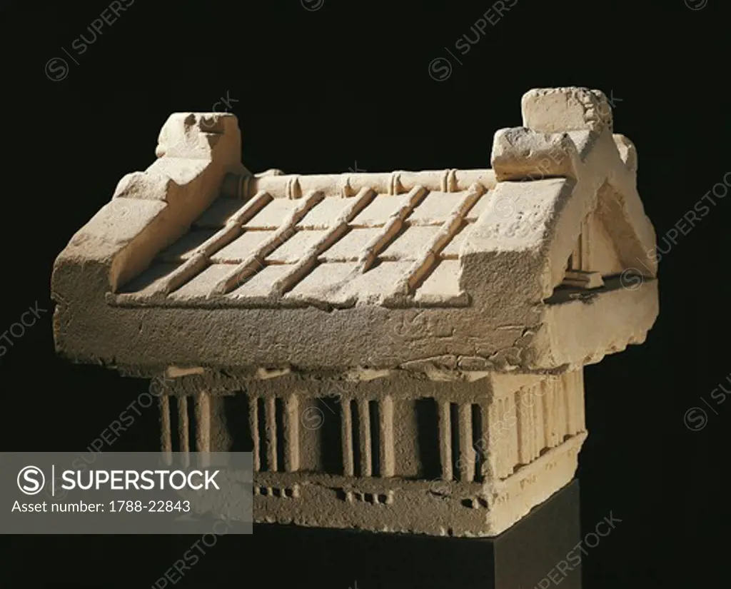 Italy, Sicily, Gela, Scale model of a Ionic temple with roofing-tiles