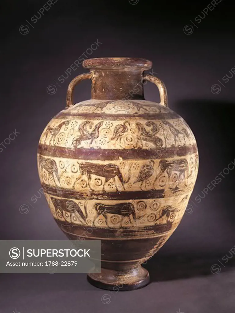 Italy, Lazio, Tarquinia, Etruscan-Corinthian amphora, painted by Feoli Painter, 590/580 B.C.