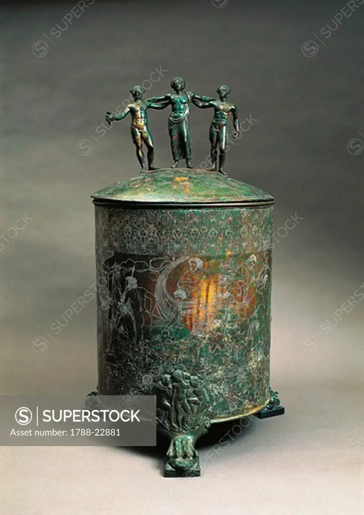 Italy, Lazio, Preneste, The Ficoroni Cista (copper casket used to hold jewels) with a decoration depicting the Argonauts Myth
