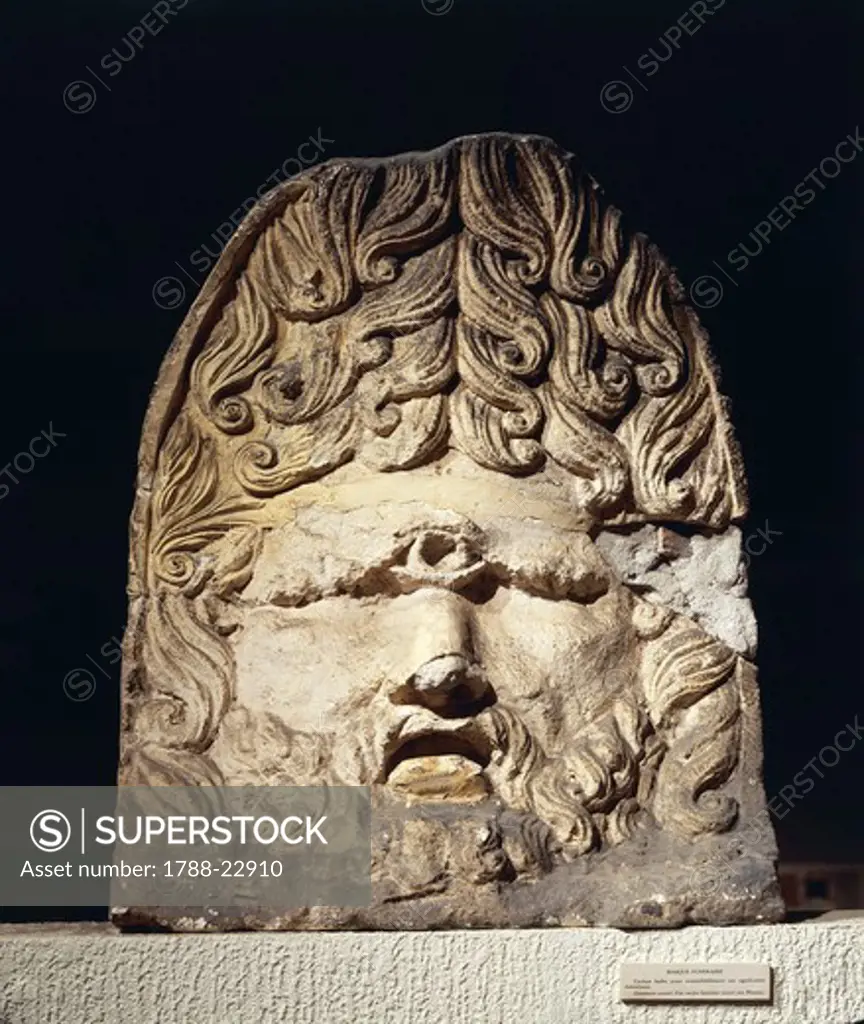 France, Lyon, Funerary mask representing a bearded cyclop