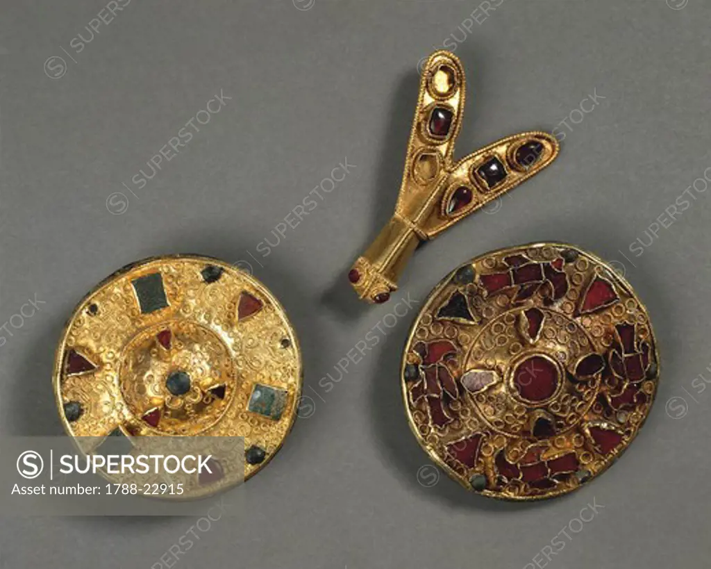 Italy, Florence, Golden and enamel buckles and fly-shaped brooch