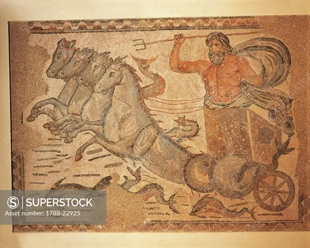 Algeria, Timgad, Mosaic work depicting Neptune on his chariot