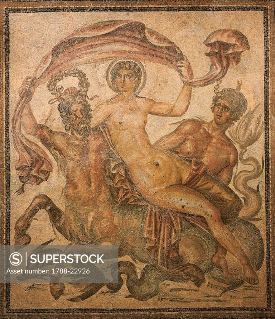 Algeria, Timgad, Mosaic work depicting Venus riding a centaur