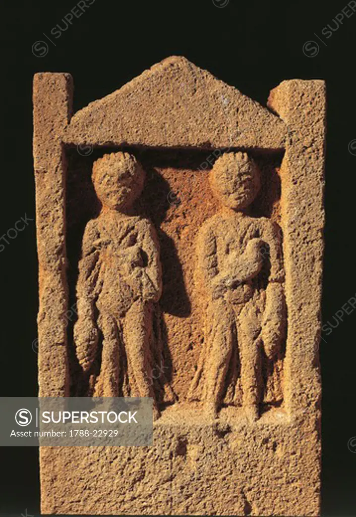 Algeria, Tipasa, Stele depicting two persons bringing offers