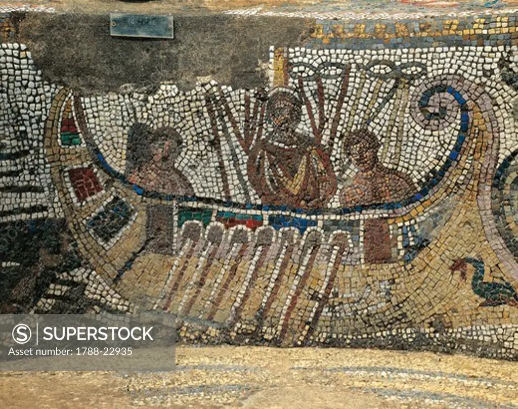 Algeria, Cherchell, Mosaic work depicting Ulysses (Odysseus) resisting the Siren's song.