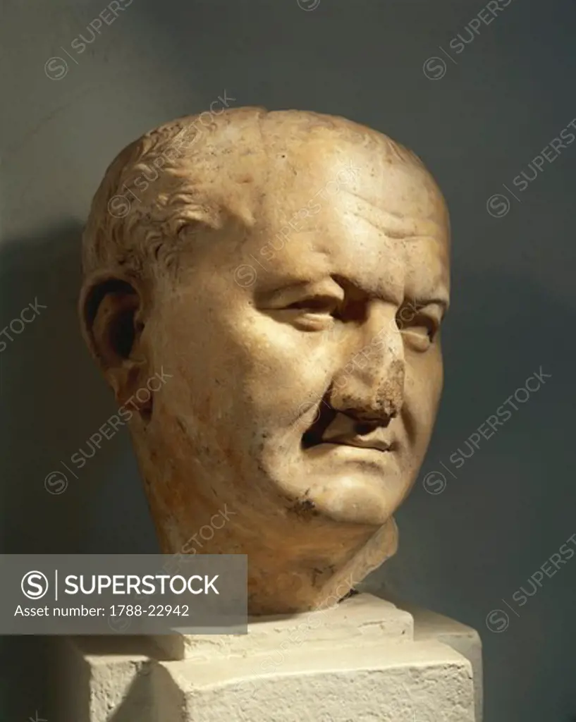 Algeria, Head of the Roman Emperor Vespasian (Titus Flavius Vespasianus, 9 A.D. - 79 A.D.), Flavian dynasty, imperial age, marble