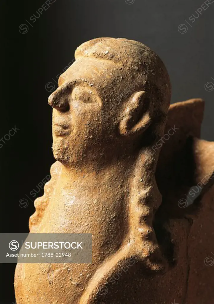 Italy, Tuscany, Murlo, Male Sphinx, from the second palace, terracotta work