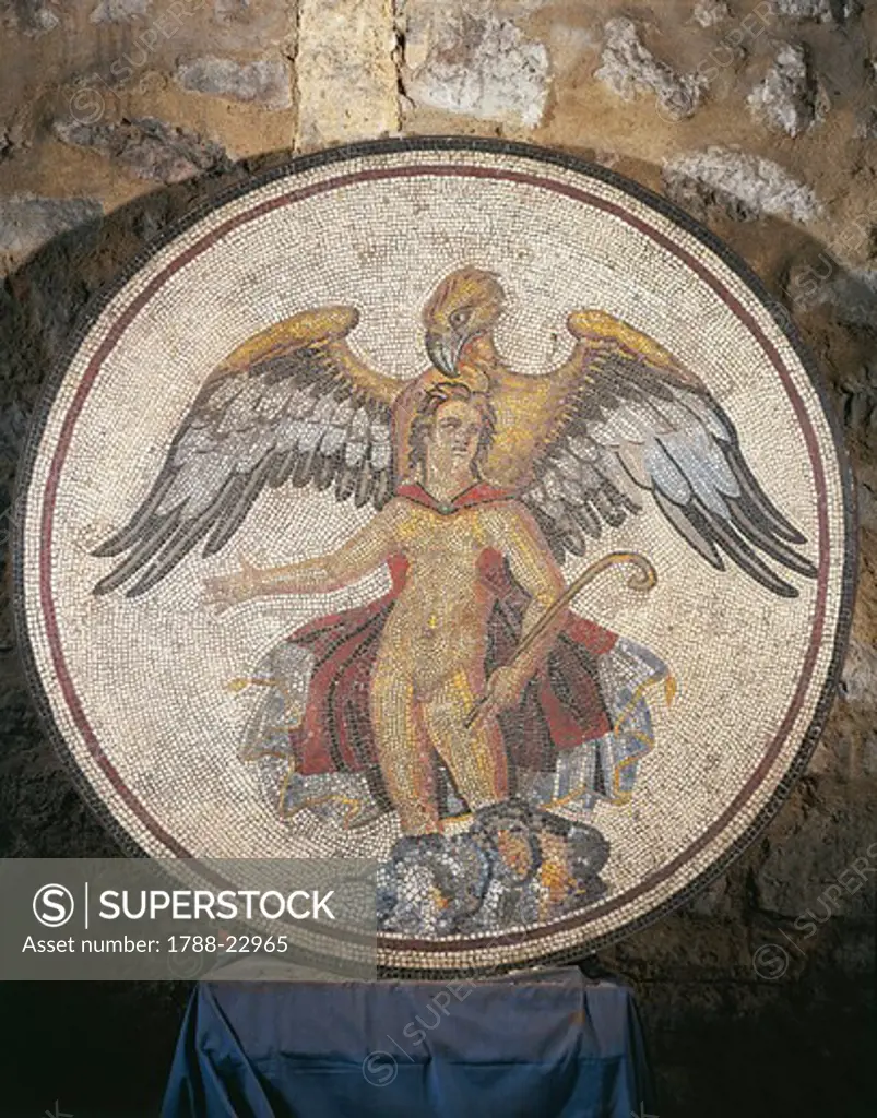 Mosaic work depicting Jupiter in the guise of an eagle while abducting Ganymede