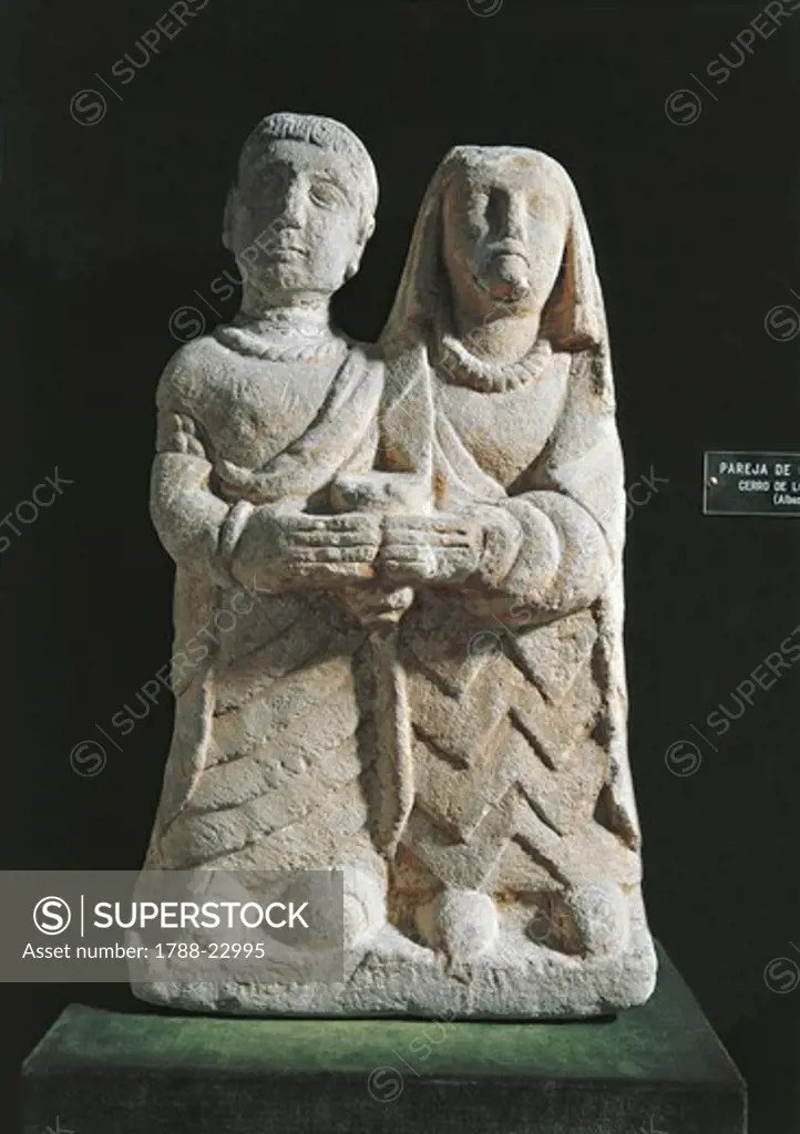 Spain, Albacete, Cerro de los Santos, Statuette representing a couple making offers