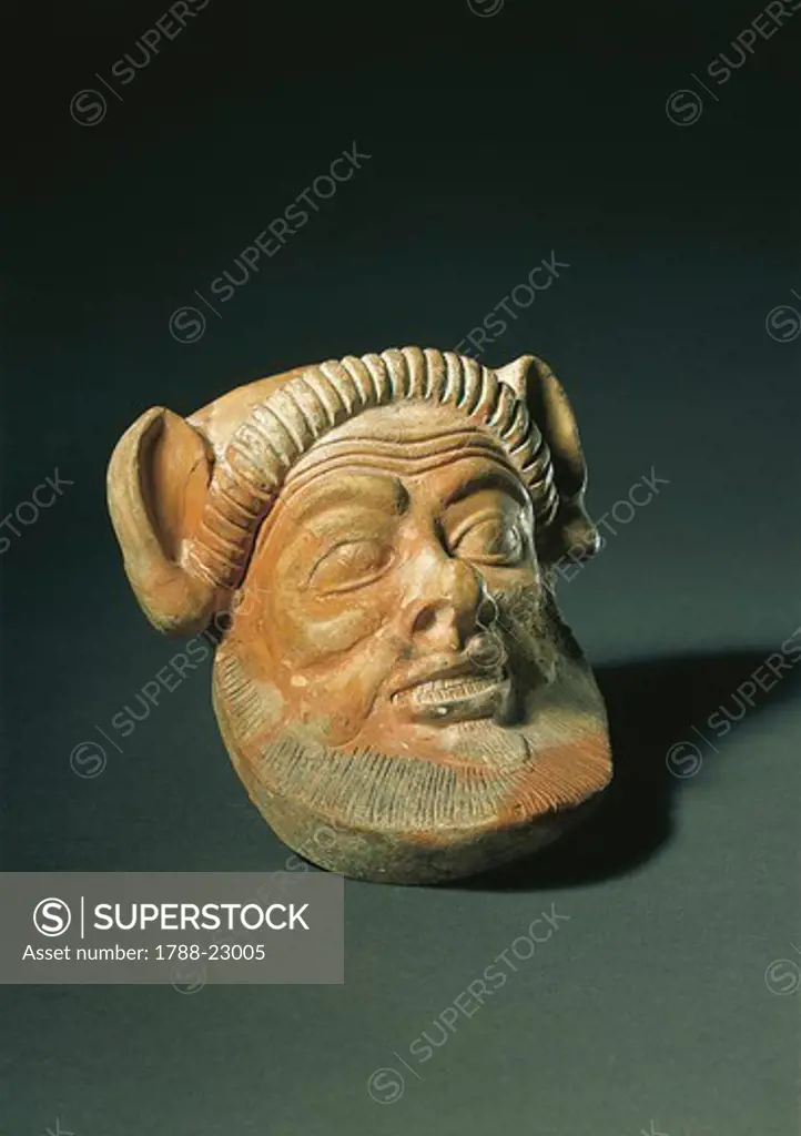 Spain, Ibiza, Punic-Phoenician faun mask, terracotta