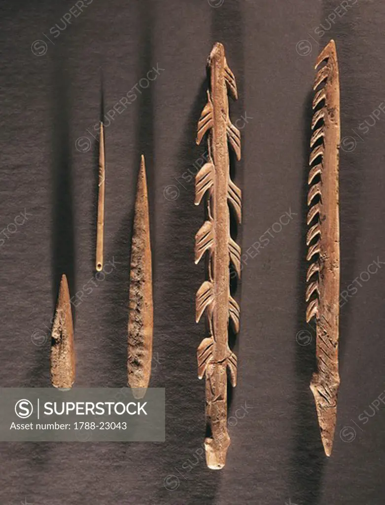 France, Bone tools including harpoons, projectile points and needles