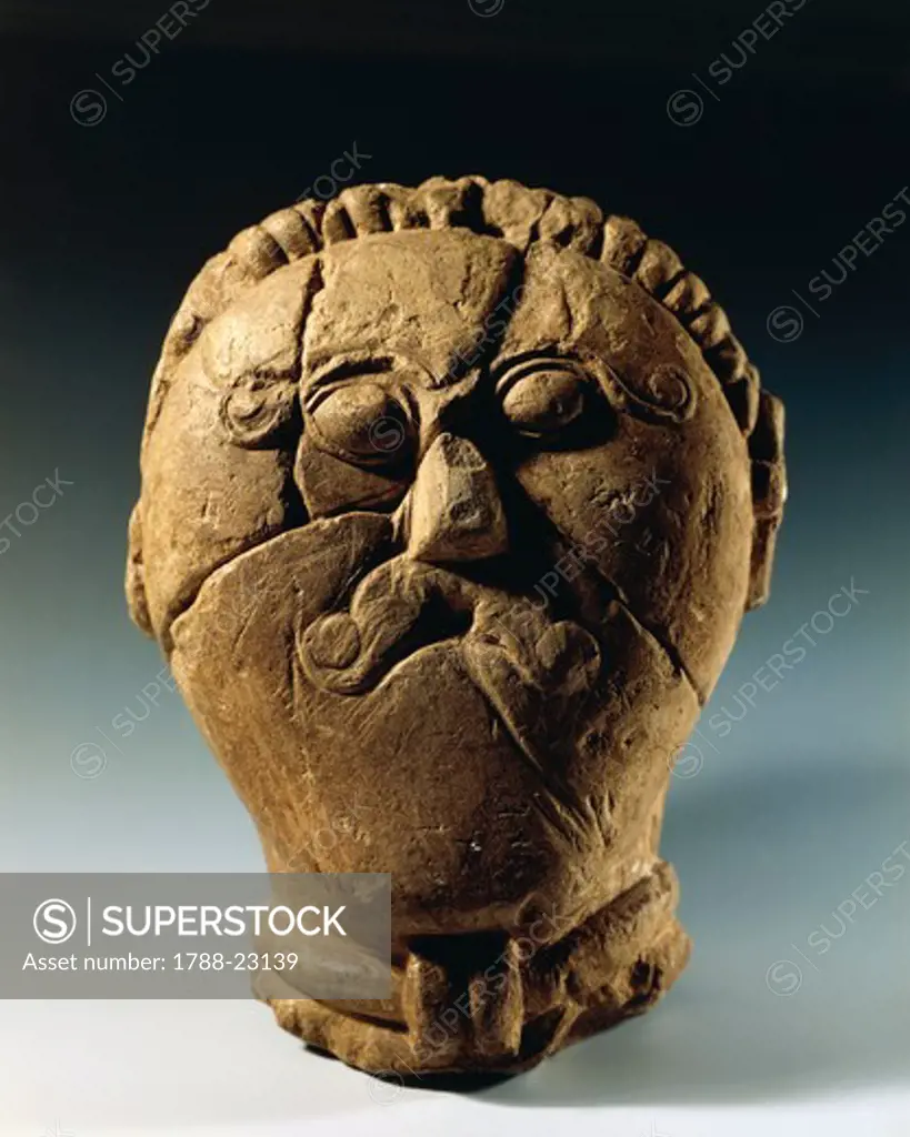 Czech Republic, Bohemia, Msecke Zehrovice, Masculine head with curls and necklace, circa 125 B.C., stone