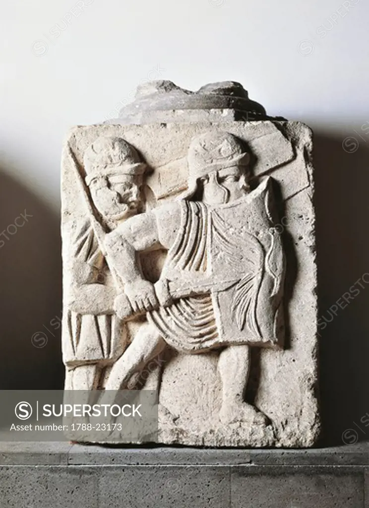 Germany, castrum of Mainz, Relief from the base of a column representing legionaries attacking