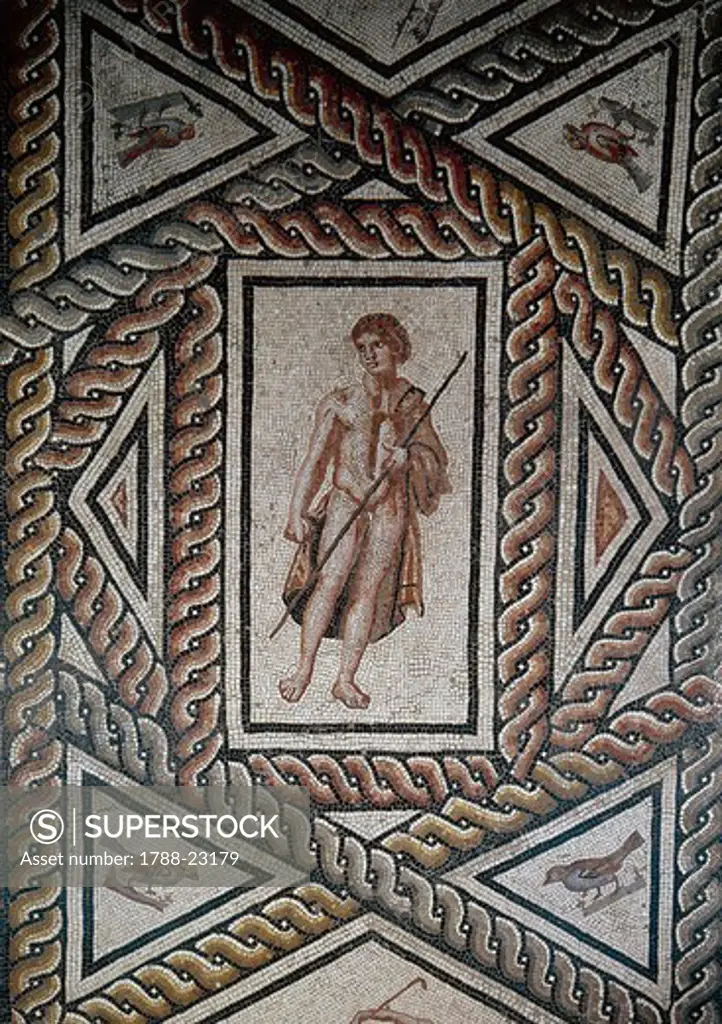 Austria, Klagenfurt, Mosaic work representing Dionysus (Bacchus)