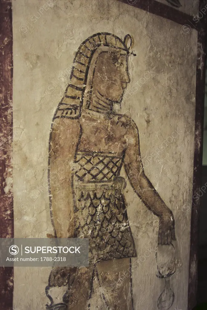Egypt - Alexandria. Mural paintings at Kawm ash-Shuqafah (Kom esh-Shuqafa) catacombs, 1st-2nd century AD