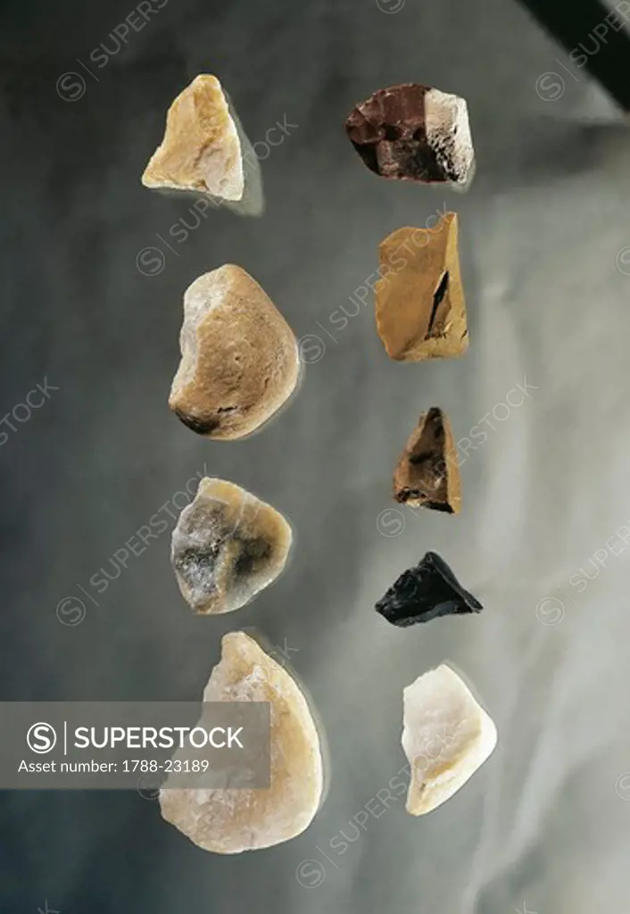 Hungary, Budapest, Magyar Nemzeti Muzeum, Peceler culture, Stone tools from, Vertes Szoelles
