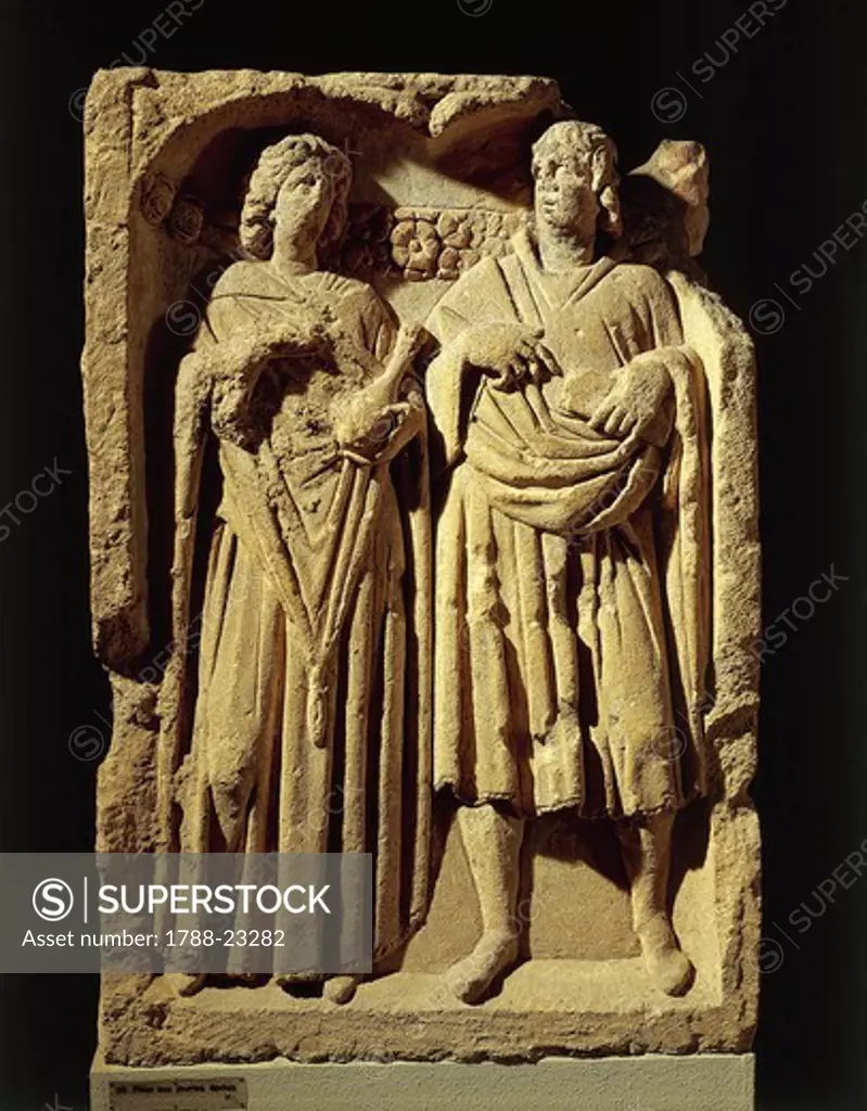 The Newly-weds, stone column with reliefs