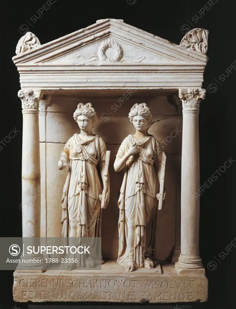 Romania, Temple shaped aedicula with two figures of the goddess Nemesis