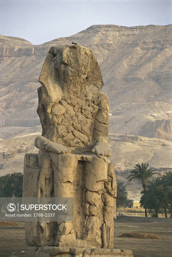 Egypt - Ancient Thebes (UNESCO World Heritage List, 1979). Luxor. Northern Colossus of Memnon. Statue of Amenhotep III. New Kingdom, 18th Dynasty, 1580-1085 BC