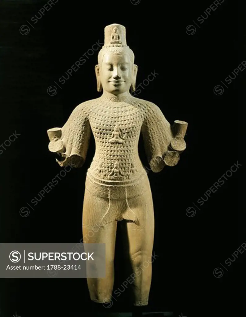 Combodia, Angkor, Statue of the Bodhisattva Lokesvara, Bayon style, Sandstone sculpture from Preah Thkol (Mebon)