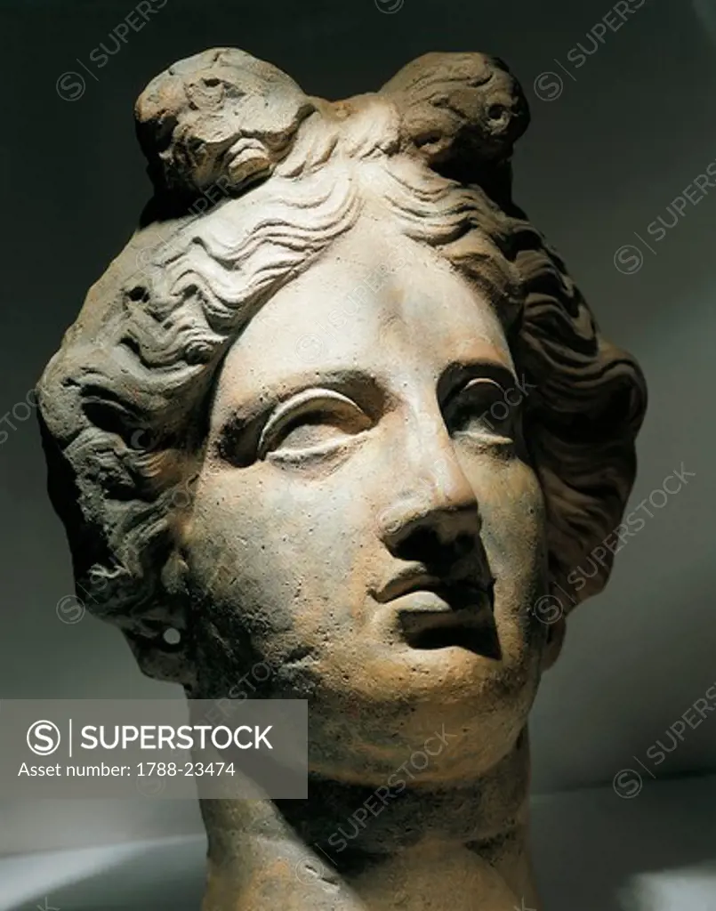 Italy, Cagliari, Female head, Terracotta