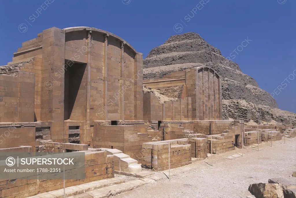Egypt - Cairo - Ancient Memphis (UNESCO World Heritage List, 1979). Saqqara. Funerary monument to king Djoser 'Step Pyramid' complex