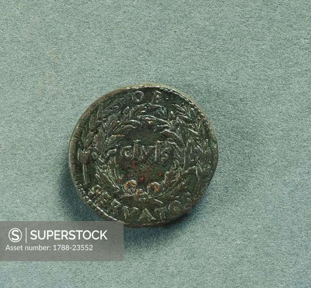 Reverse with Sestertius of Emperor Augustus (Gaius Julius Caesar Octavianus, 63 A.C.-14 D.C.), Julio-Claudian dynasty, imperial age