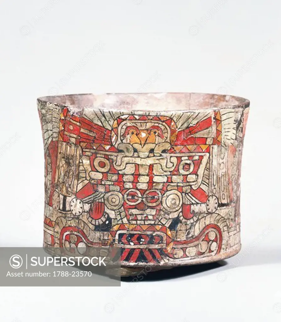 Cup representing Tlaloc, the God of rain, Teotihuacan Culture, terracotta