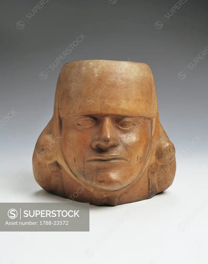 Vessel in the shape of a head, Mochica culture, terracotta