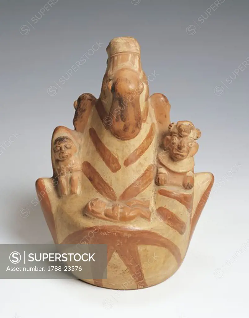 Vessel representing the cult of the mountain, Mochica culture, terracotta