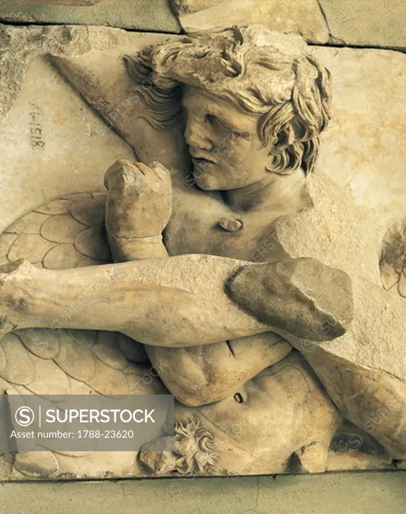 Turkey, Bergama, Detail of the frieze from Pergamon altar representing a dying Galatian