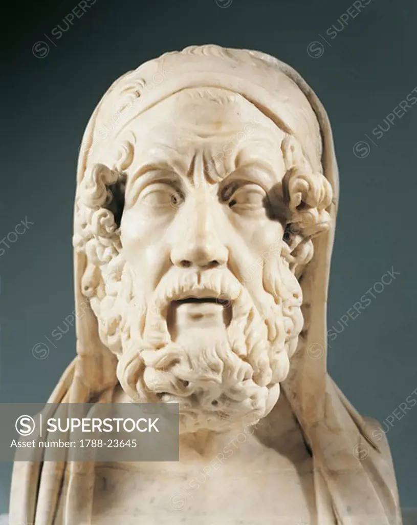 Head of Homer (9th-8th century B.C.), Greek poet, marble