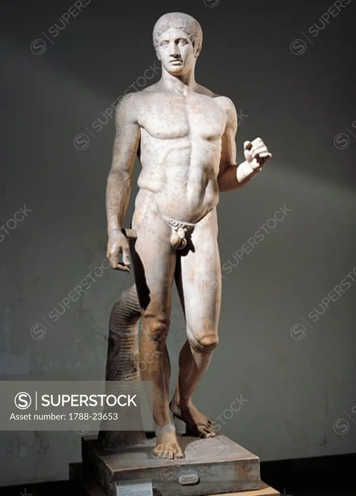 Italy, Campania, Pompeii, The Doryphoros, Hellenistic Roman copy after the original bronze by Polyclitus (circa 450-415 B.C.), marble