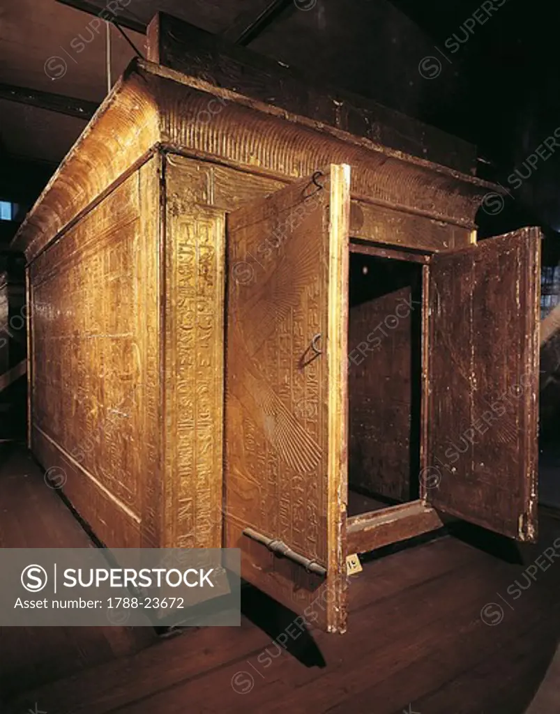 Golden cabinet from the third chapel of the tomb of Pharaoh Tutankhamun (circa1340-1323 B.C.), eighteenth dynasty