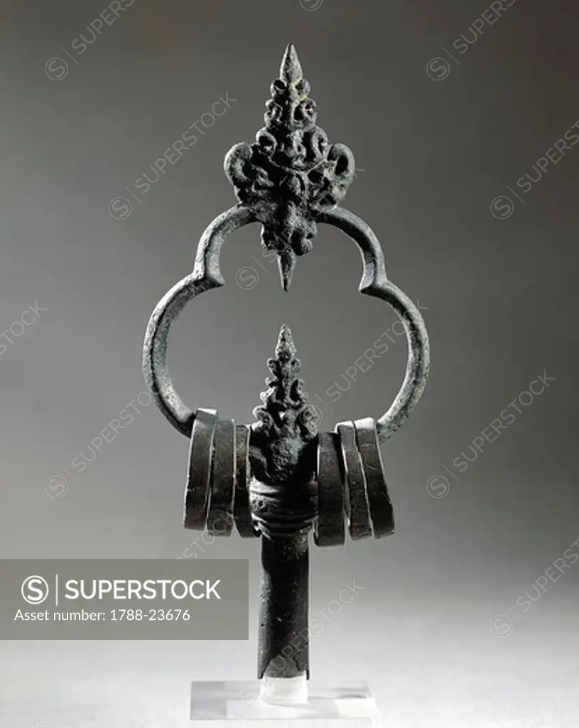 Khakkhara (ringed staff) used by wandering Buddhist monks, bronze