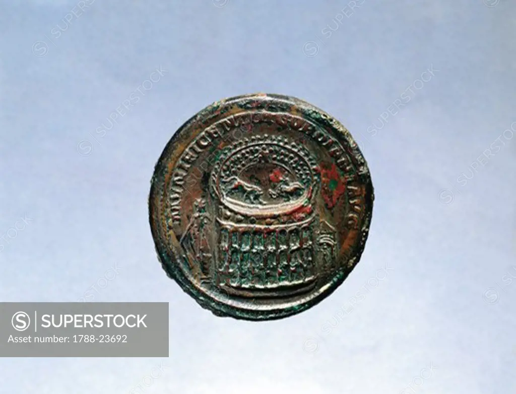 Coin depicting the Colosseum, imperial age