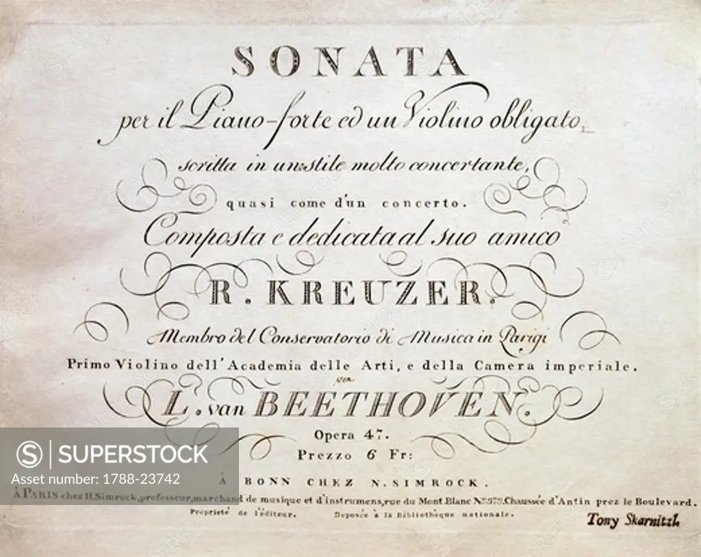Frontispiece of Sonata for violin and piano No. 9 in A major, Op.47 ""Kreutzer Sonata""