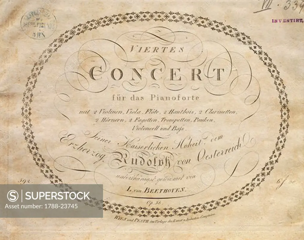Frontispiece of Piano Concerto No. 4 in G major for piano and orchestra, Op. 58