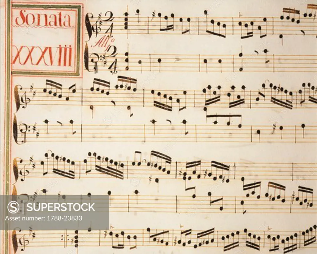 Collection of sonatas for harpsichord, by Domenico Scarlatti (1685-1757), 1742, manuscript, Sonata no, 38, score