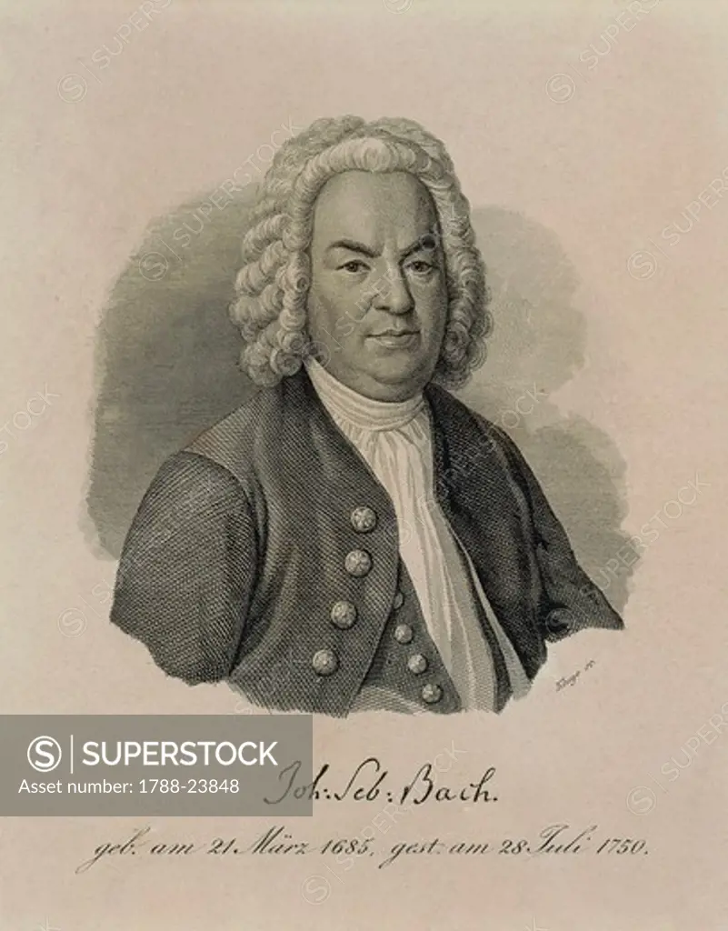 Portrait of Johann Sebastian Bach, German composer and organist, engraving