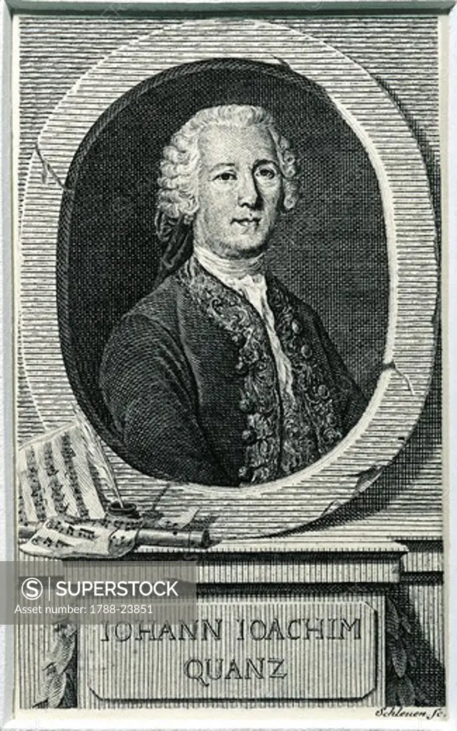 Portrait of Johann Joachim Quantz, German composer and flautist, engraving