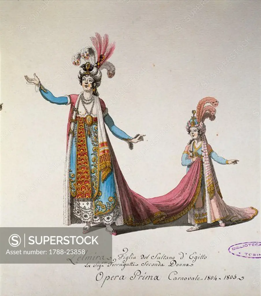 Costume sketch for Zelmira by Giacomo Pregliasco (1759-1819), Performance at Teatro Regio